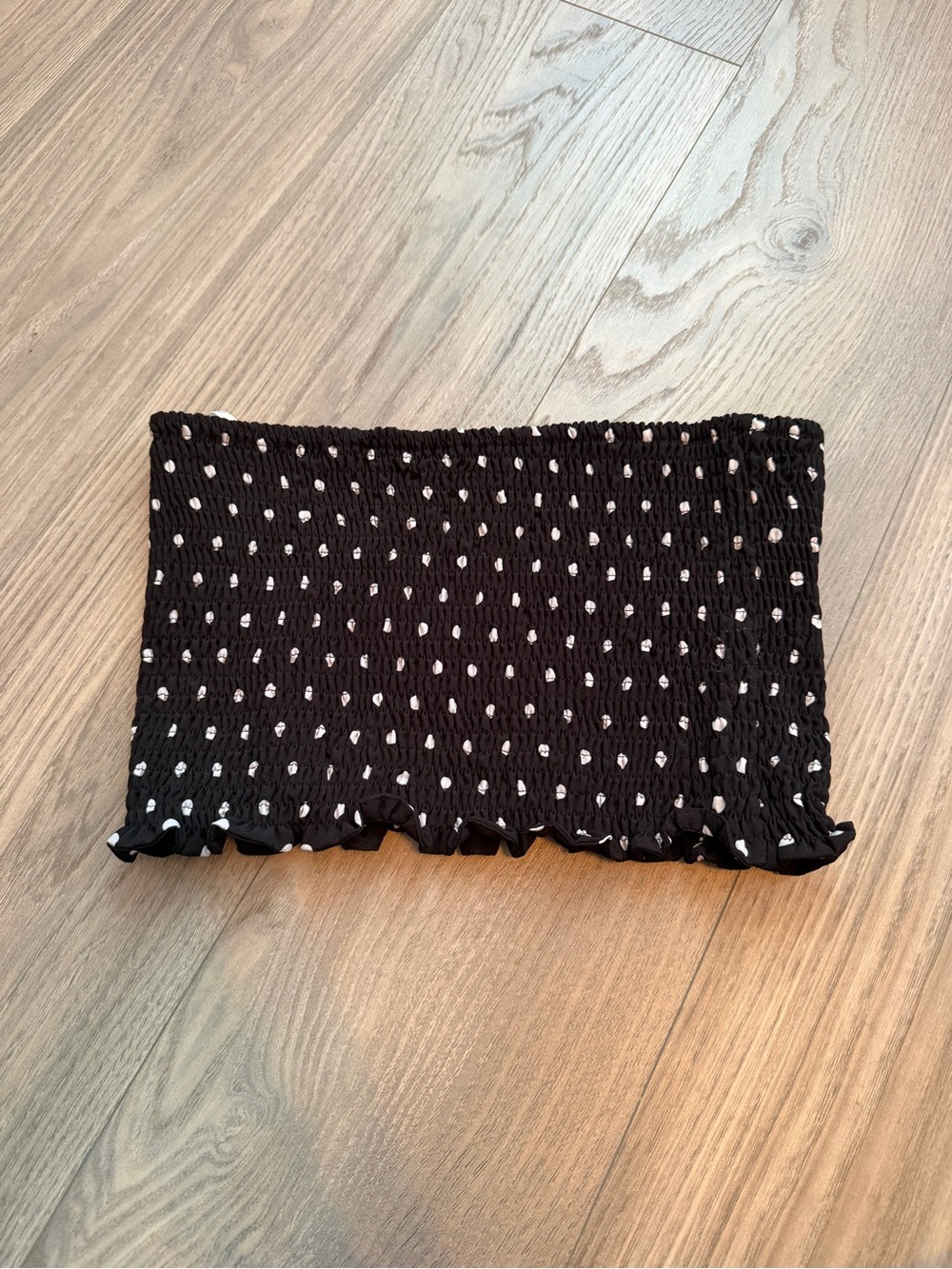 Black and White Polka Dot Smocked Ruffle Hem Tube Top - Size Large